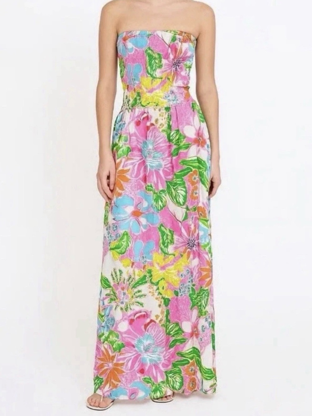 Lilly Pulitzer For Target Sz Medium Strapless Maxi Dress Nosey Posey Tropical